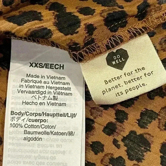 Madewell Leopard Print Button Down Puff Short Sleeve Blouse, Scoop Neck, Sz XXS - Picture 6 of 11